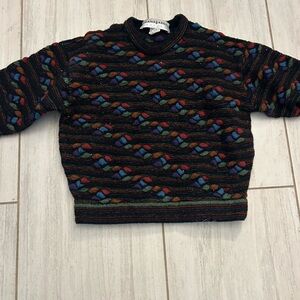 Jhane Barnes Black Multicolor Patterned Crewneck Sweater
